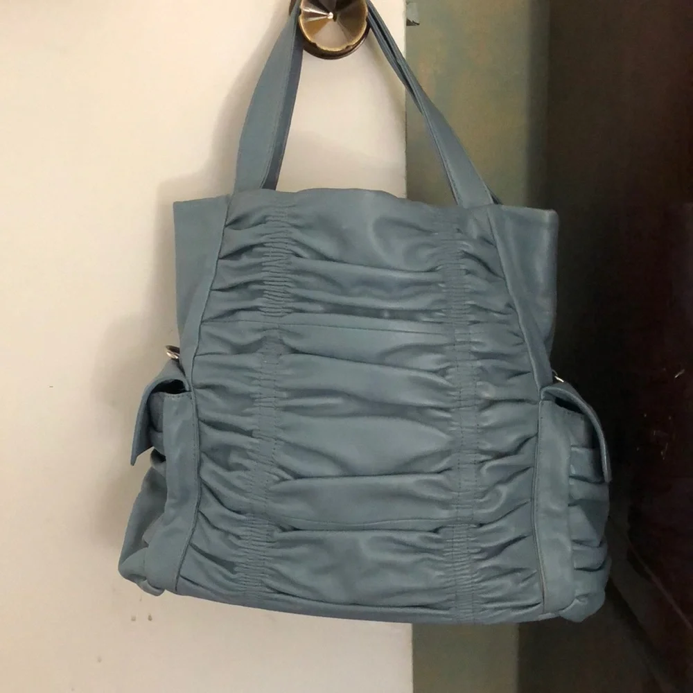Donald J Pliner Blue Leather Bucket Bag - Picture 1 of 10